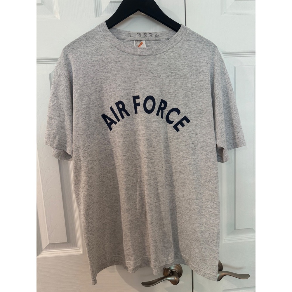 Vintage 90s Jerzees Air Force T Shirt Mens‎ Large Gray Made in USA 50/50 Graphic